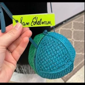 Sam Edelman mermaid teal/green Woven Wicker Round Crossbody purse new with tags